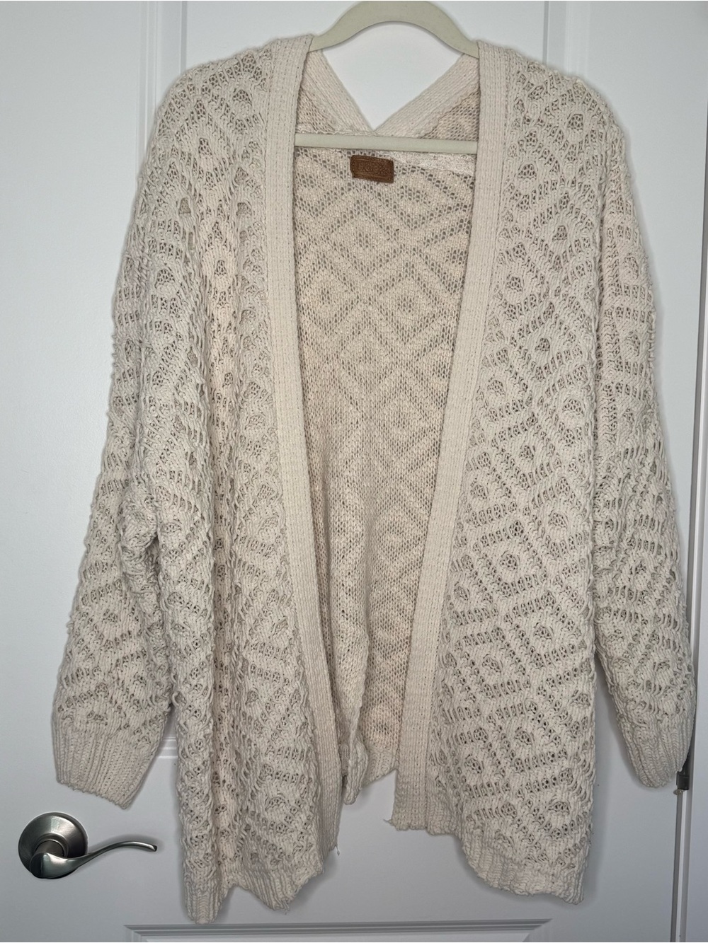 POL Open-Front Cable & Diamond Knit Cardigan - Cream